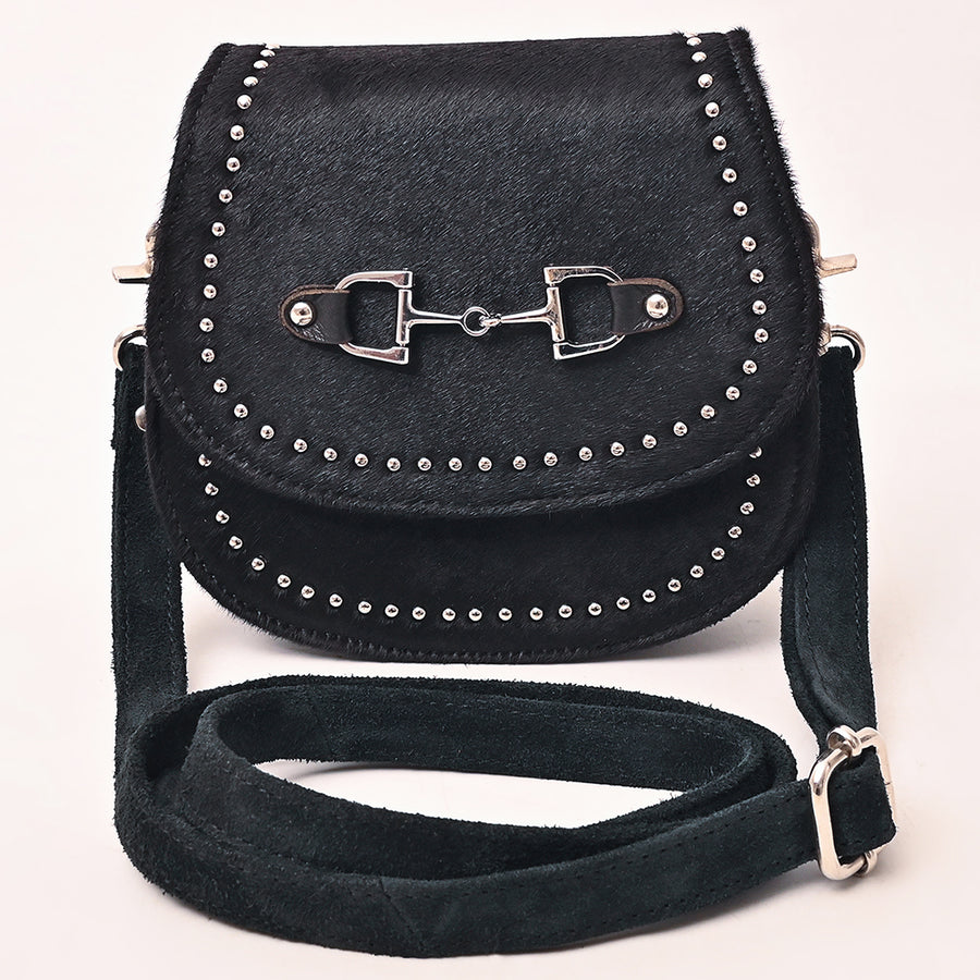 American Darling Western Cross body Bag Rivetted Genuine Full Grain Leather Handcrafted Purse with Hair-On Cowhide Detail