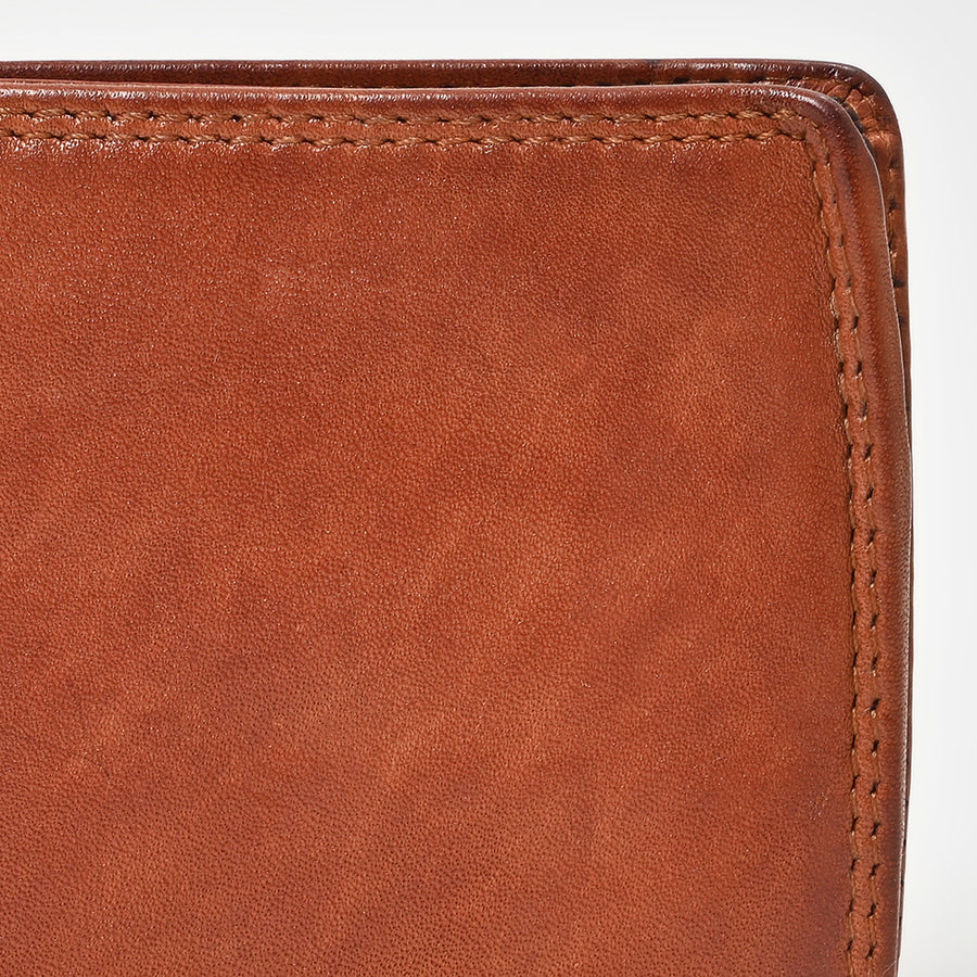 Spaghetti Western Full Grain Leather Bifold Wallet for Men Slim Minimalist Card Holder with ID Window