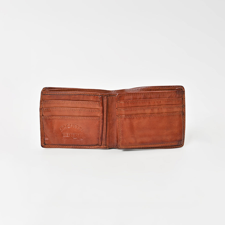 Spaghetti Western Full Grain Leather Bifold Wallet for Men Slim Minimalist Card Holder with ID Window