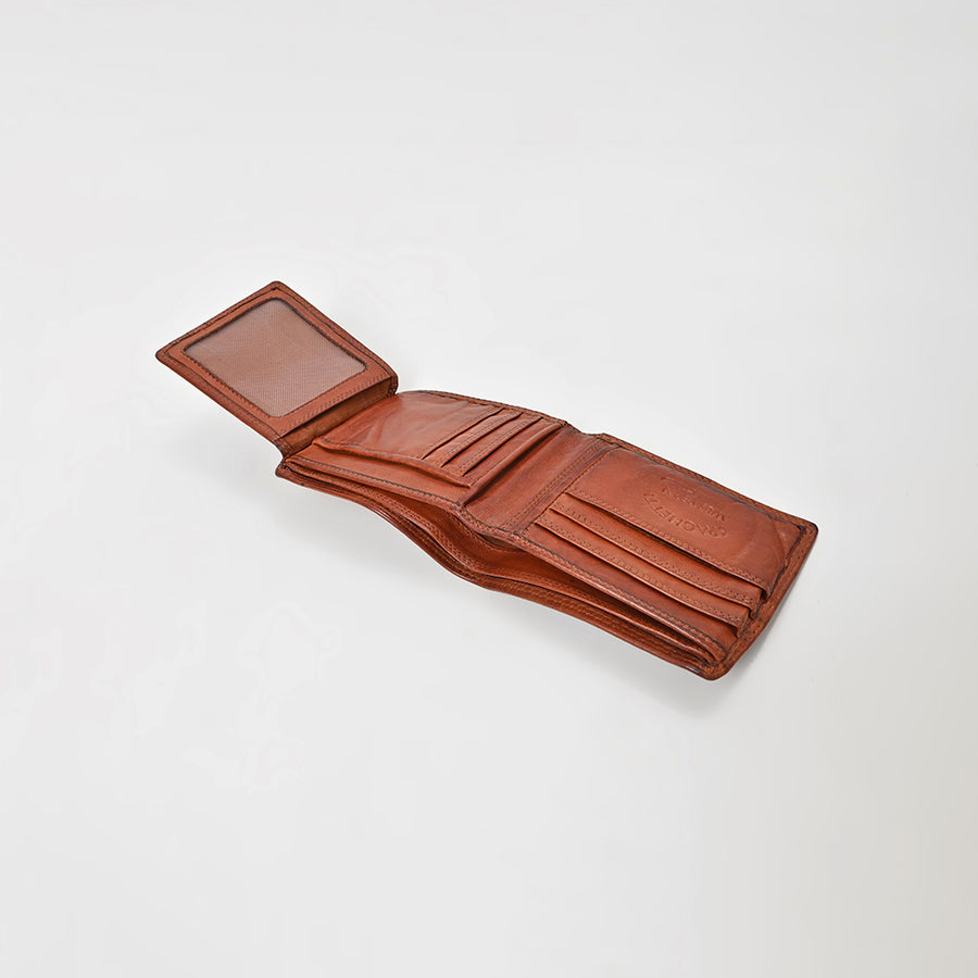 Spaghetti Western Full Grain Leather Bifold Wallet for Men Slim Minimalist Card Holder with ID Window