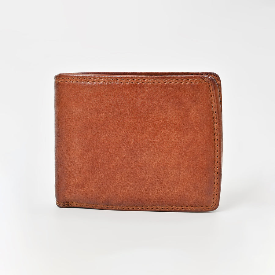 Spaghetti Western Full Grain Leather Bifold Wallet for Men Slim Minimalist Card Holder with ID Window