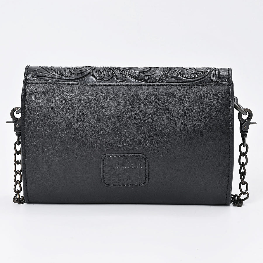 American Darling Crossbody Bag Western Hand-Tooled Genuine Leather Floral Carved Wallet with YKK Zipper and Chain Strap