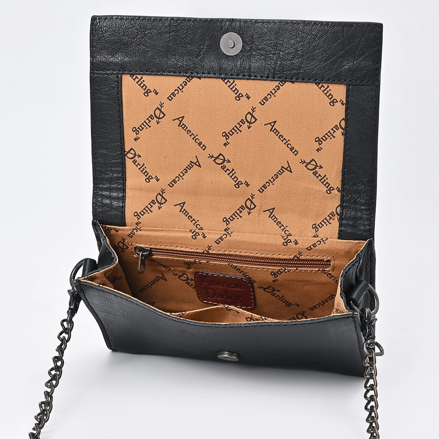 American Darling Crossbody Bag Western Hand-Tooled Genuine Leather Floral Carved Wallet with YKK Zipper and Chain Strap