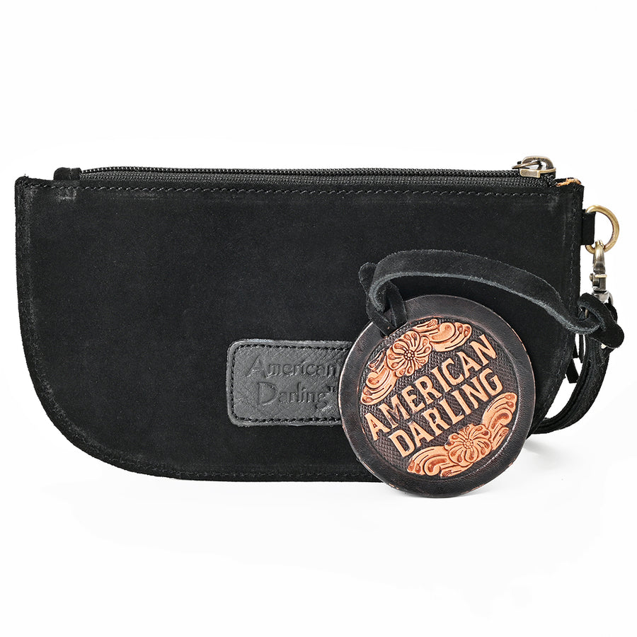 American Darling Rivetted Suede Leather Wristlet Bag Vegetable-Tanned Genuine Leather Western Purse with YKK Zipper