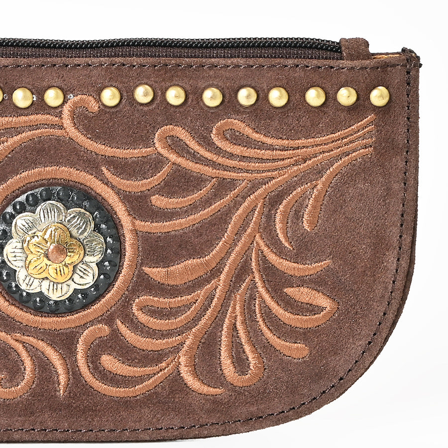 American Darling Rivetted Suede Leather Wristlet Bag Vegetable-Tanned Genuine Leather Western Purse with YKK Zipper