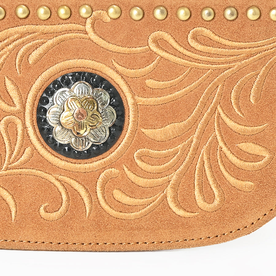 American Darling Rivetted Suede Leather Wristlet Bag Vegetable-Tanned Genuine Leather Western Purse with YKK Zipper