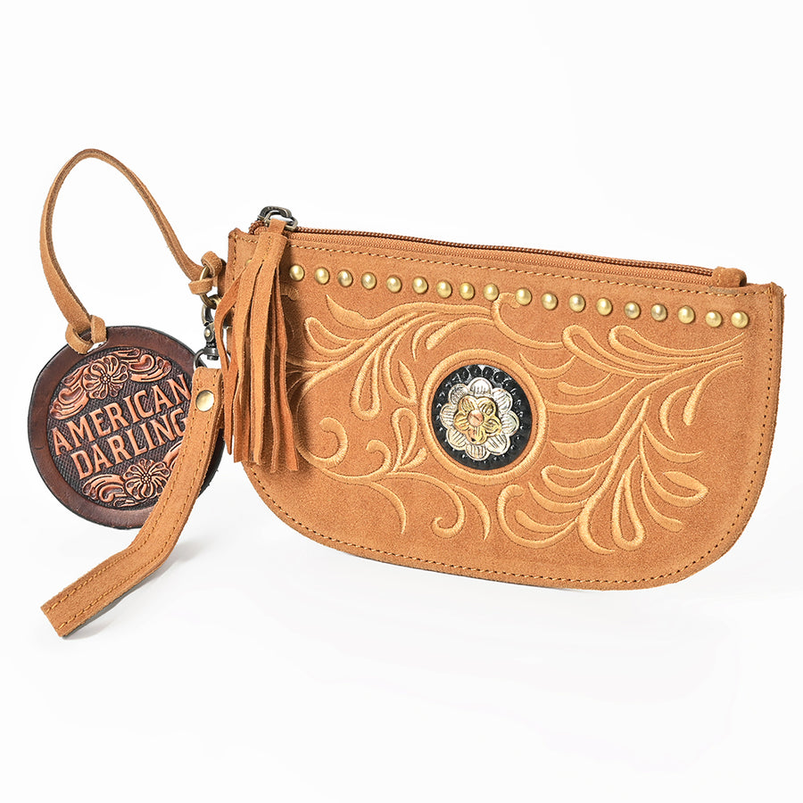 American Darling Suede Leather Wristlet Bag Genuine Leather Western Purse - Uhorse