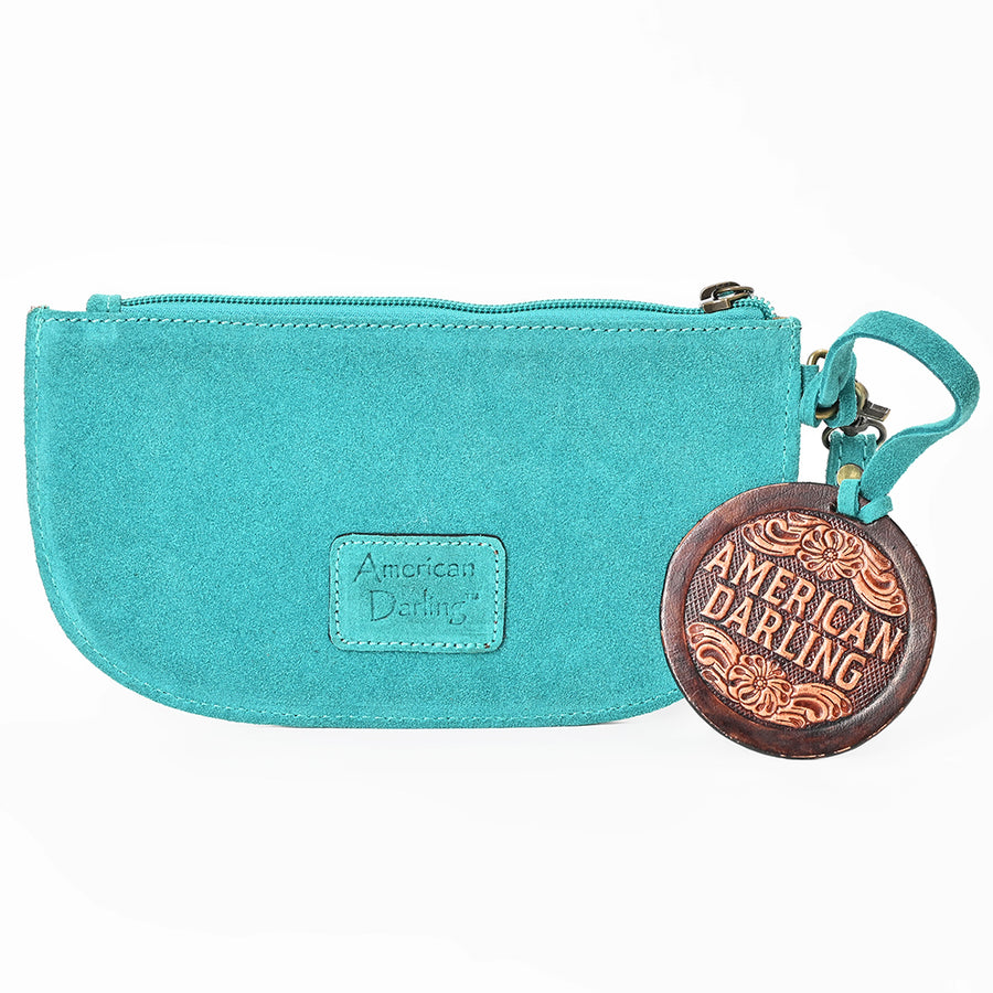 American Darling Rivetted Suede Leather Wristlet Bag Vegetable-Tanned Genuine Leather Western Purse with YKK Zipper