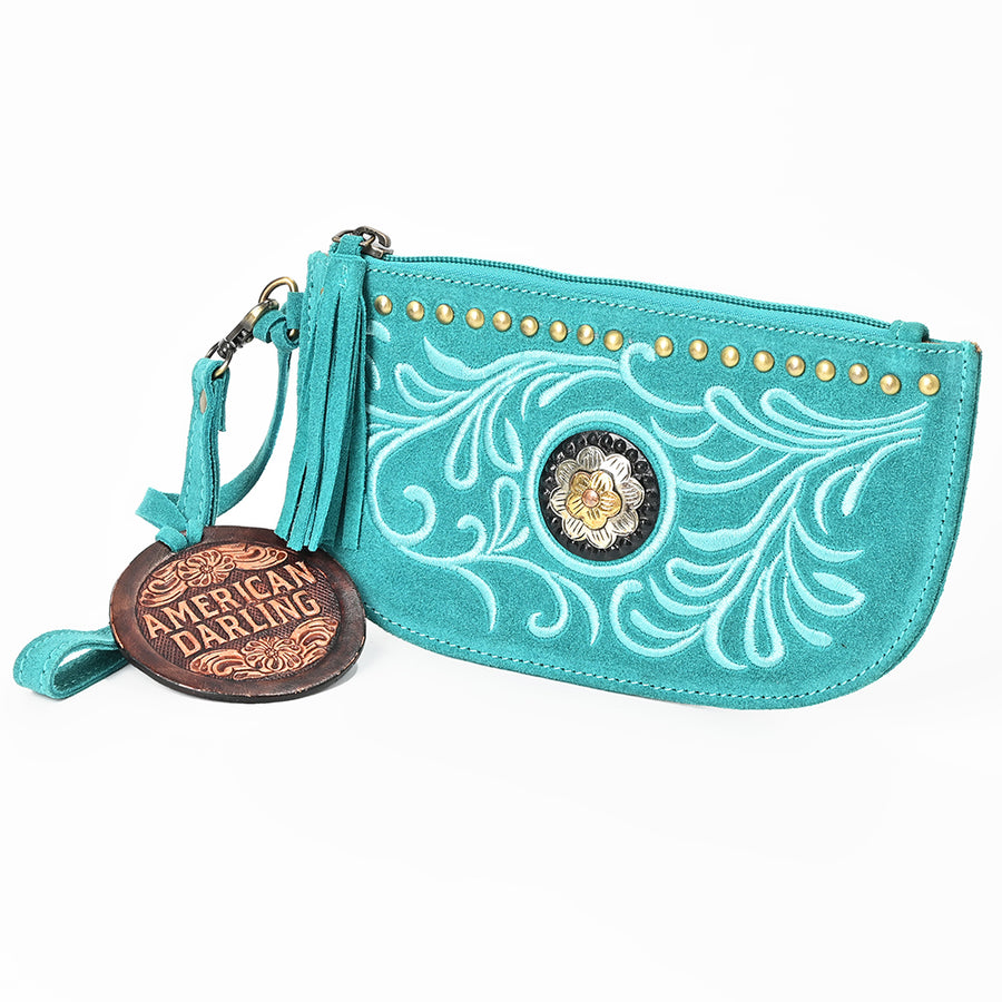 American Darling Suede Leather Wristlet Bag Genuine Leather Western Purse - Uhorse