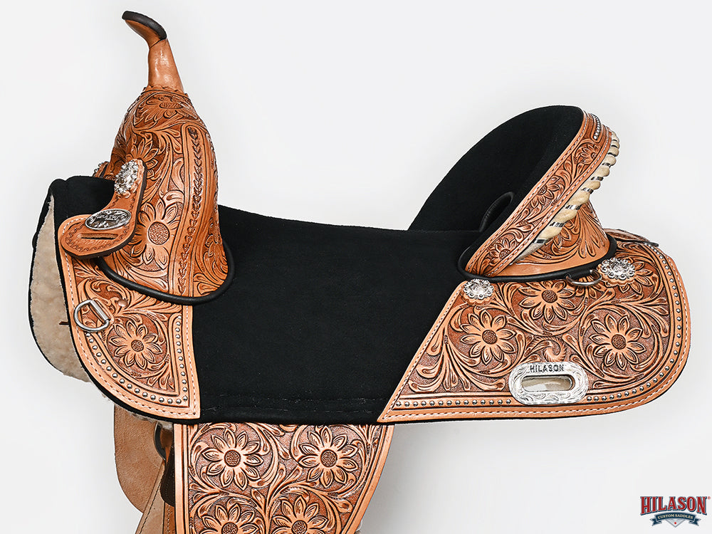 Western Horse Saddle Treeless Trail Barrel Leather Sun Flower Hilason
