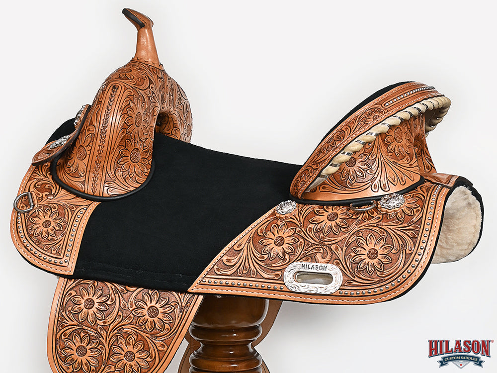 Western Horse Saddle Treeless Trail Barrel Leather Sun Flower Hilason