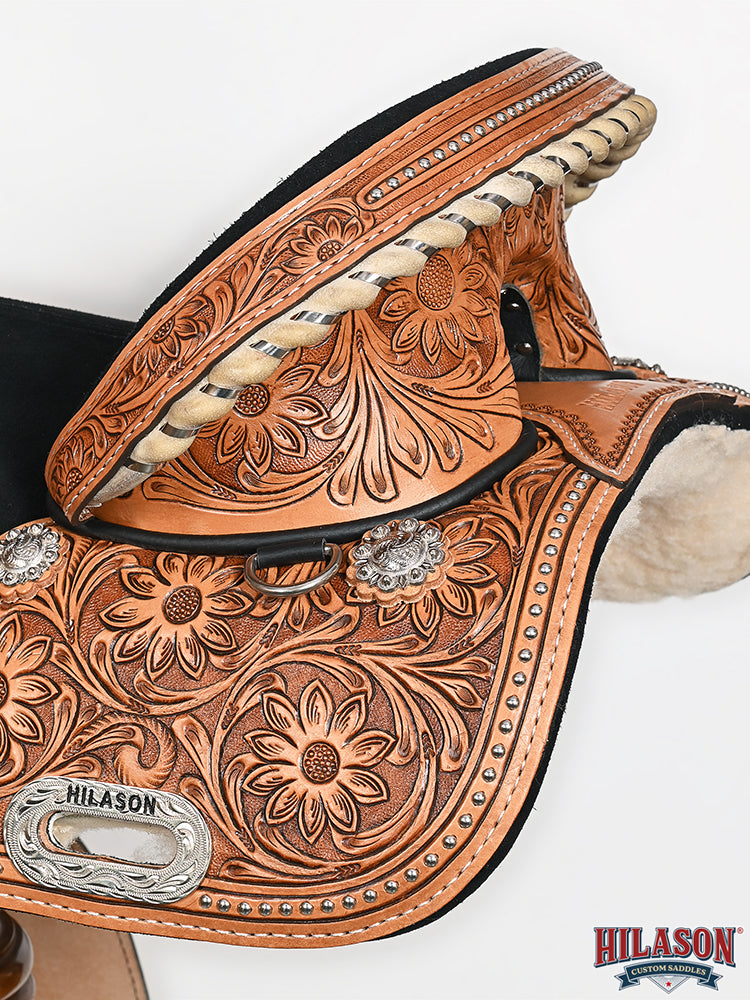 Western Horse Saddle Treeless Trail Barrel Leather Sun Flower Hilason