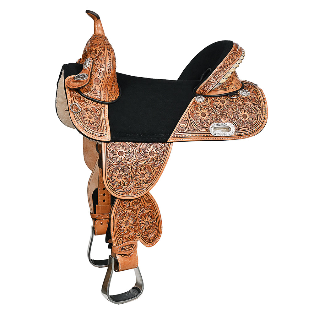 Western Horse Saddle Treeless Trail Barrel Leather Sun Flower Hilason