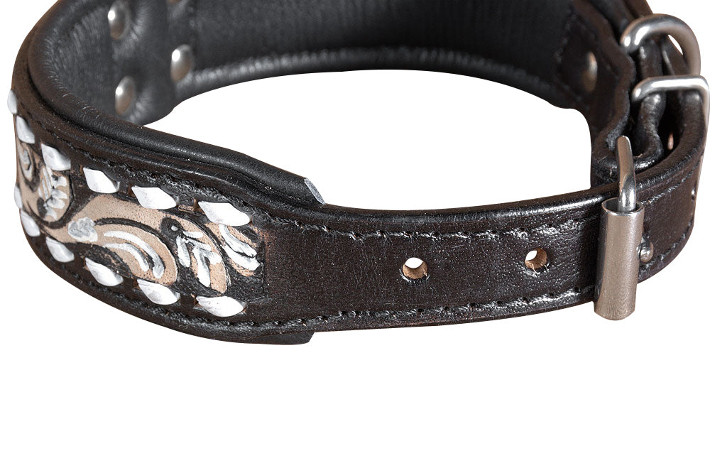 Small Hilason Heavy Duty Handpainted Genuine Leather Dog Collar Black with buckstich