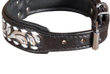 Small Hilason Heavy Duty Handpainted Genuine Leather Dog Collar Black with buckstich