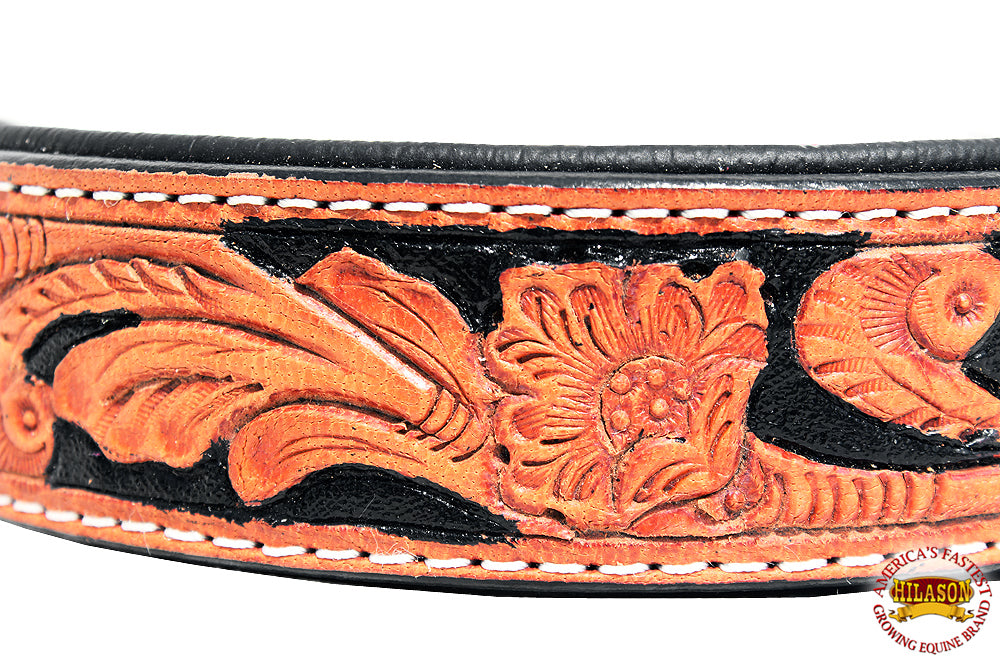 Small Hilason Heavy Duty Handpainted Genuine Leather Dog Collar Black with Tan