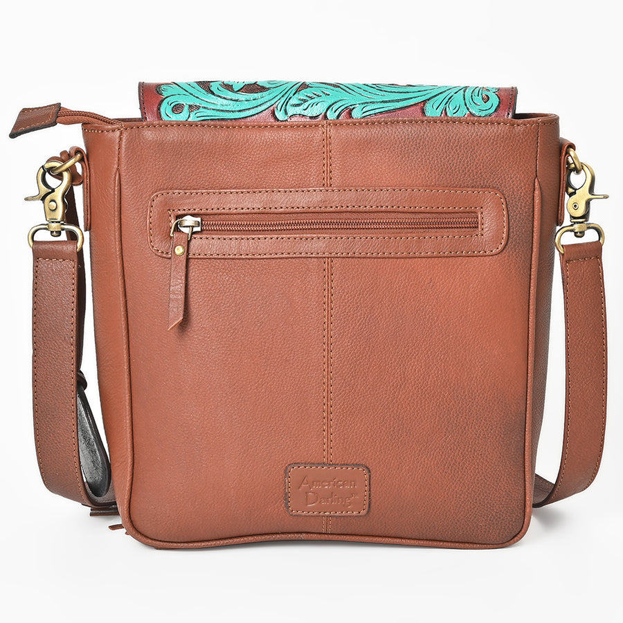 American Darling Cross body Bag Western Hand Tooled Floral Genuine Leather Purse with Fringes and YKK Zipper