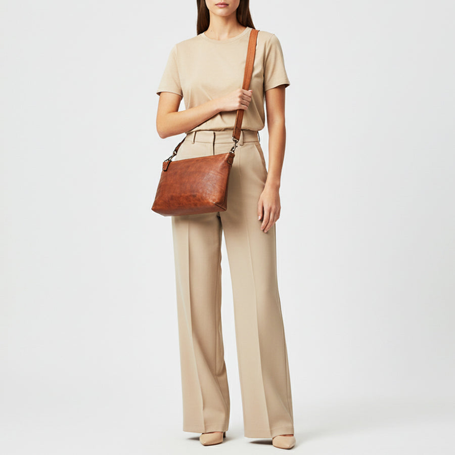 Spaghetti Western Terralux Premium Cognac Leather Crossbody Shoulder Bag