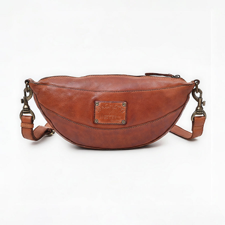 Spaghetti Western Bronzaro Leather Crescent Sling Bag Handcrafted Vegetable Tanned Full Grain Leather Crossbody