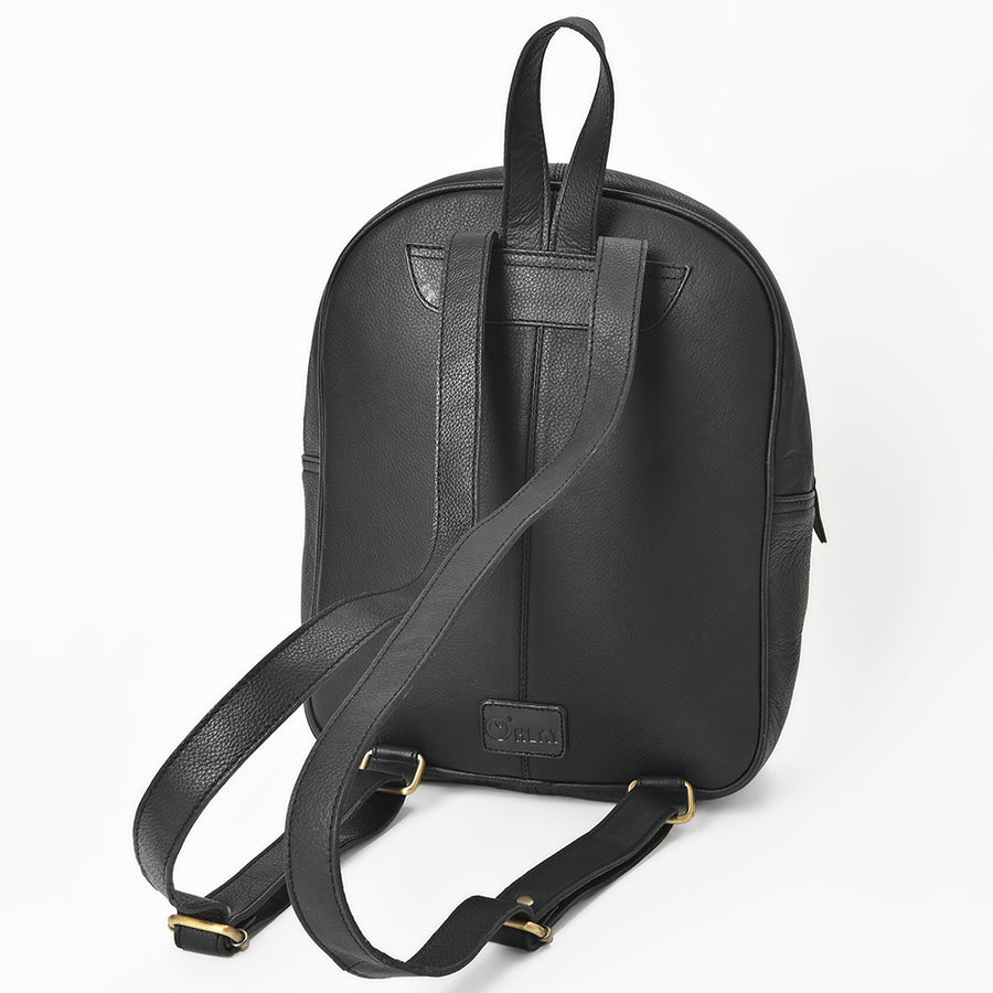 OHLAY Leather Backpack Hand-Tooled Floral Trim Black & White Checkered Panel