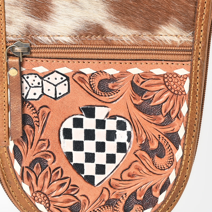 OHLAY Leather Travel Wallet Pistol/Gun Case Hairon Checkerboard Heart Dice Motif