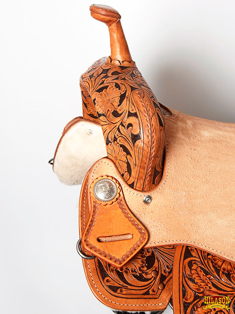 HILASON Flex Tree Western Horse Saddle in American Leather Barrel Trail | for Horses