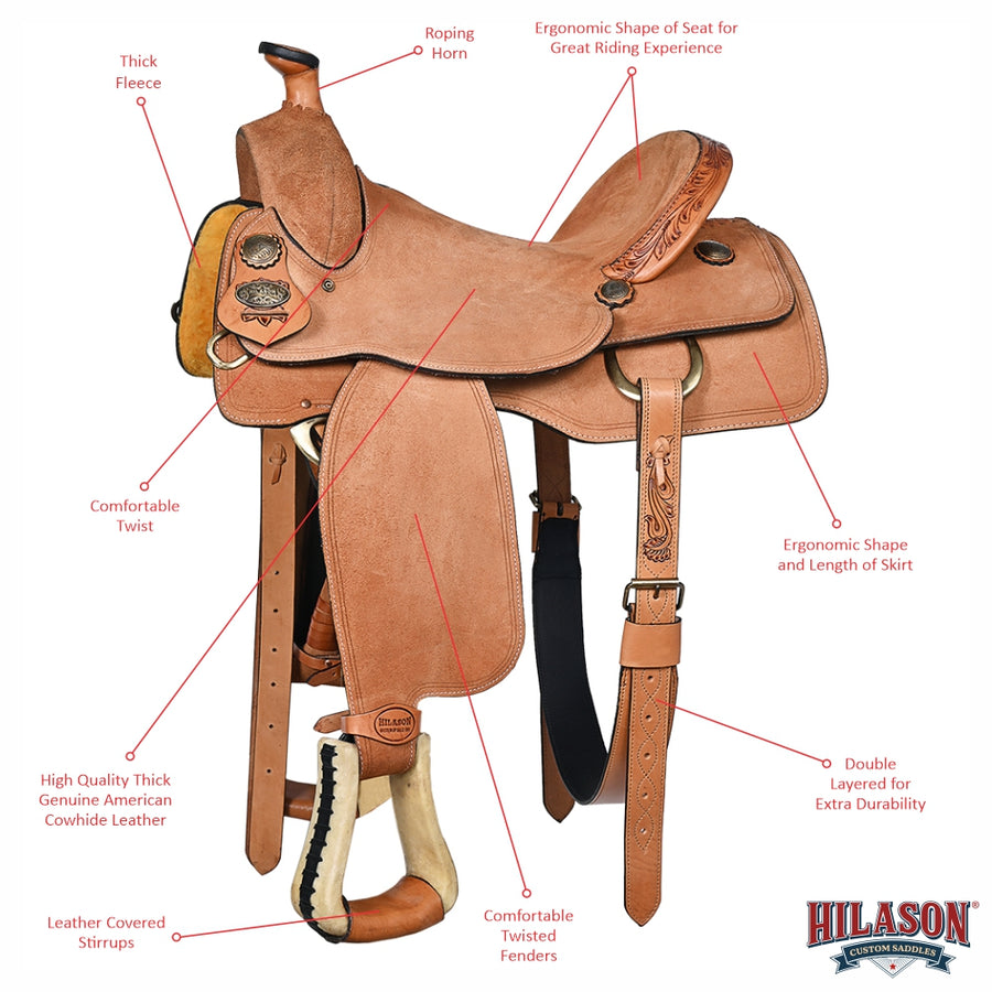 Hilason Western Horse Saddle American Leather Ranch Roping Cowboy
