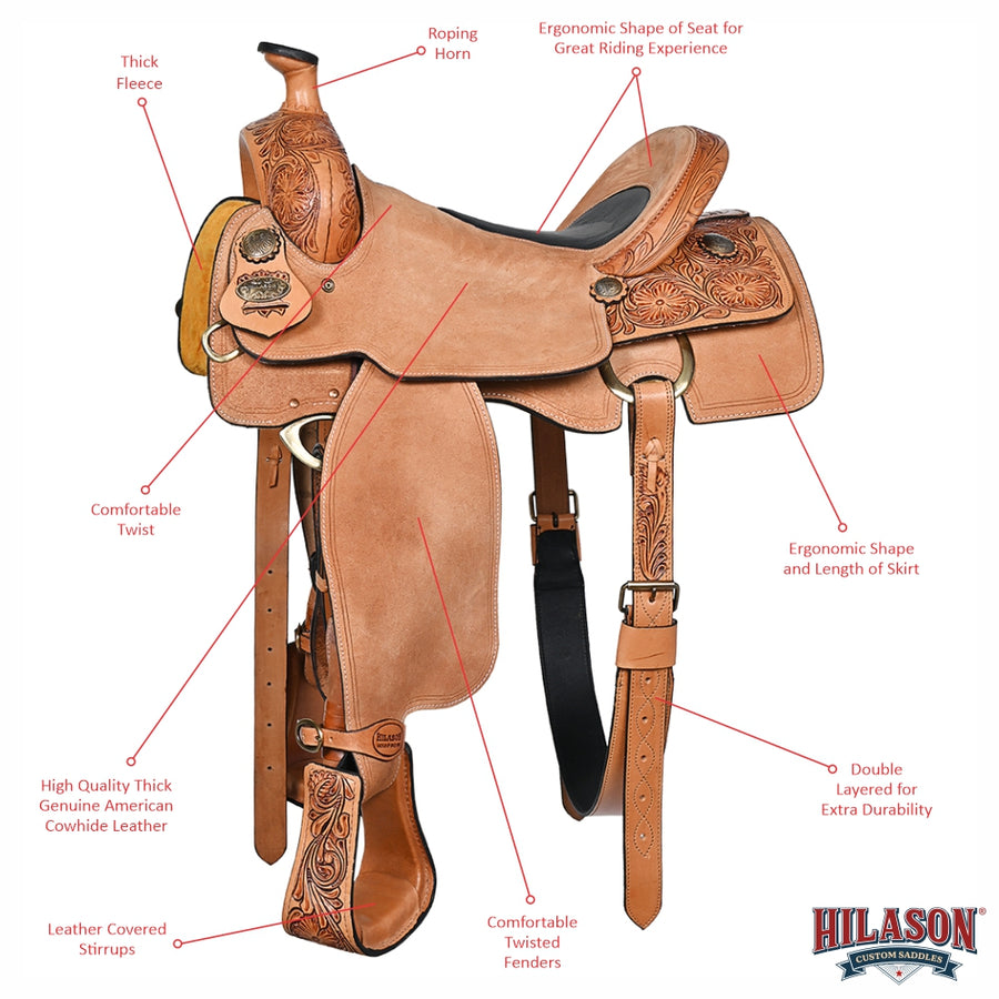 Hilason Western Horse Saddle American Leather Ranch Roping Cowboy