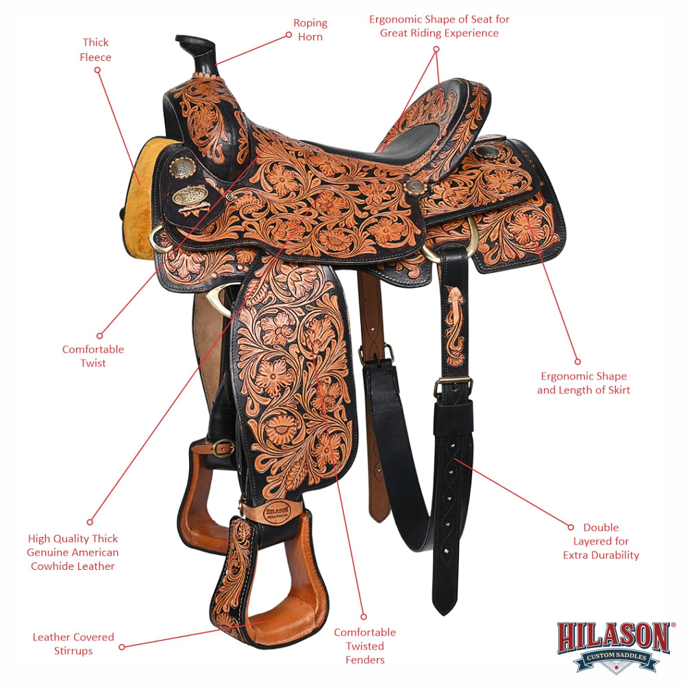 Hilason Western Horse Saddle American Leather Ranch Roping Cowboy