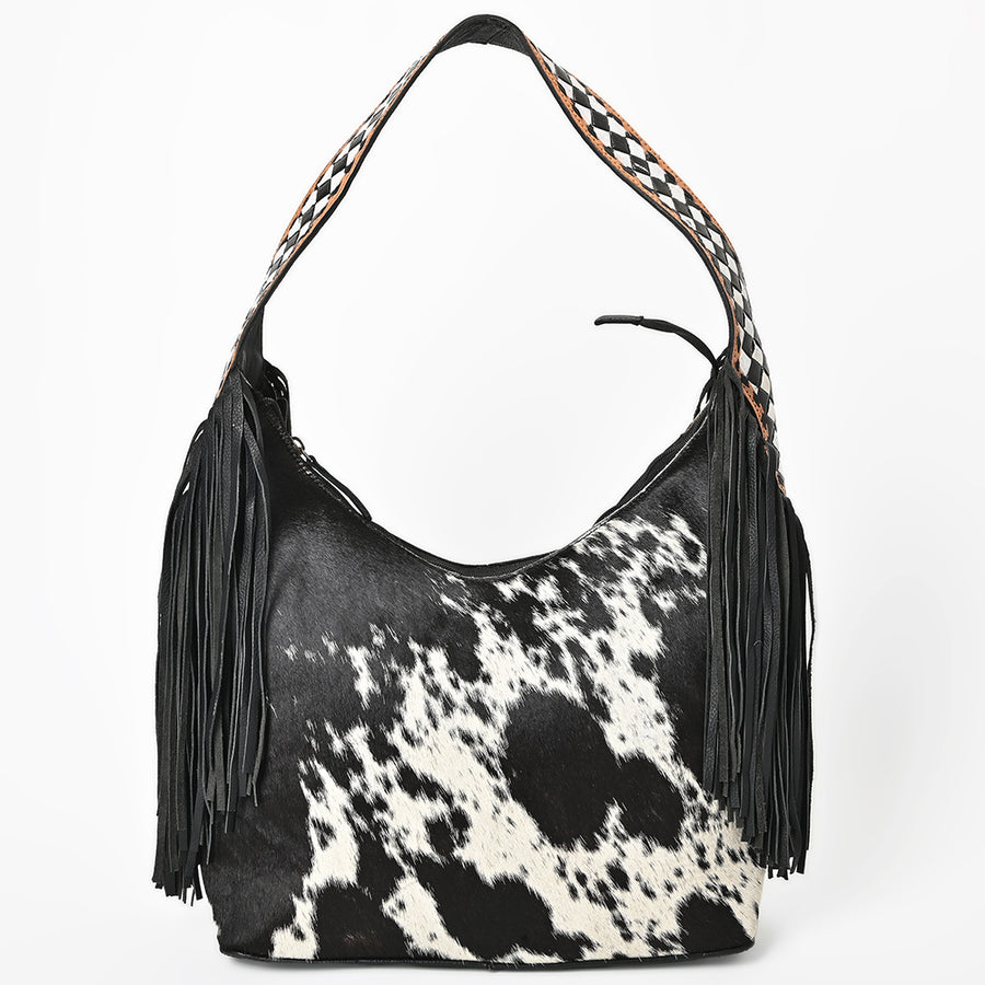 American Darling Hobo Bag Western Hair-On Cowhide Genuine Leather Purse with Fringes and YKK Zipper