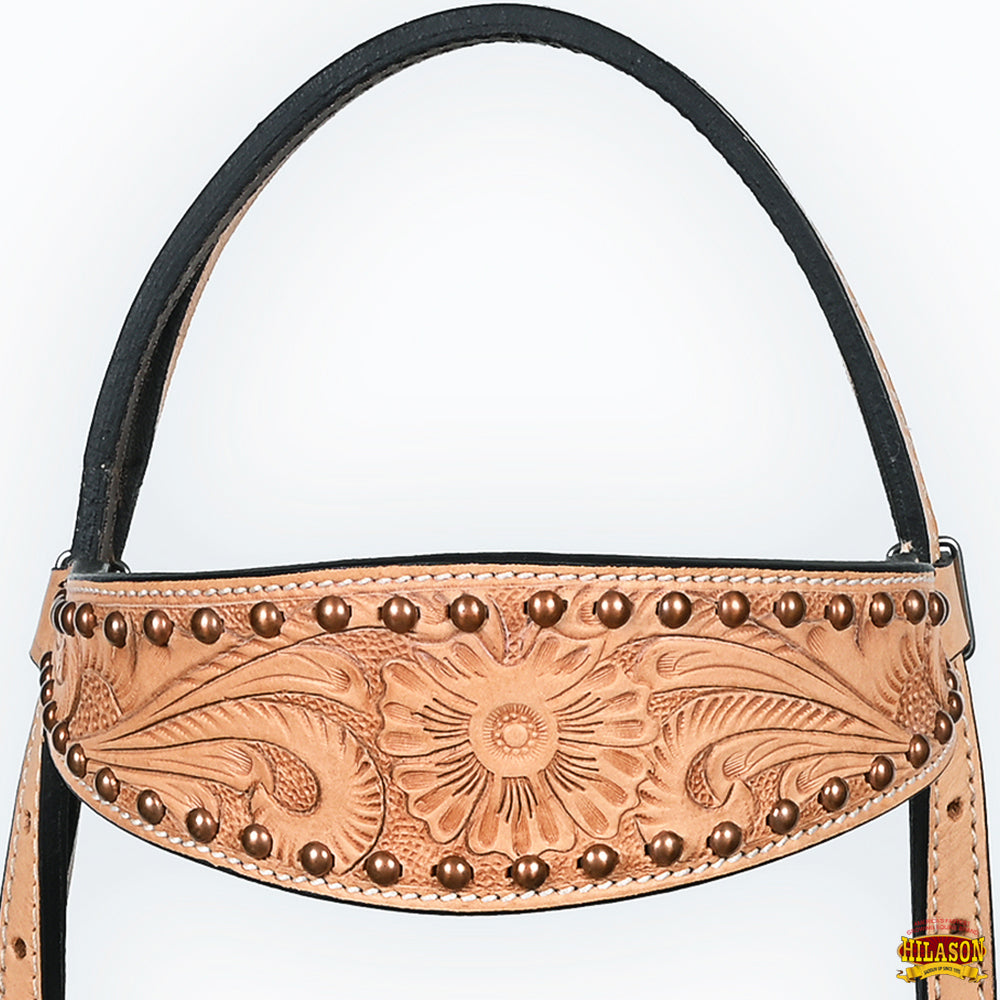 HILASON Western Horse Headstall & Breast Collar American Leather Floral Tan