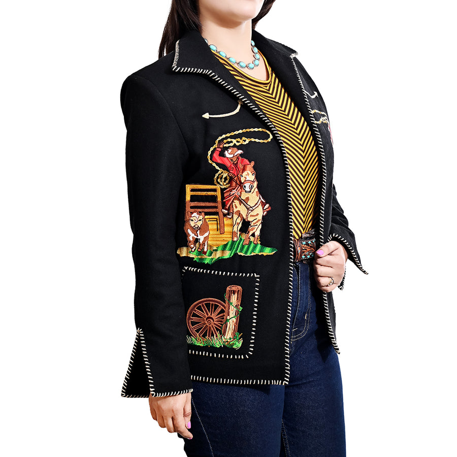 American Darling Women’s Western Rodeo Blazer - Vintage Style Embroidered Cowboy Jacket with Horse & Lasso Motif
