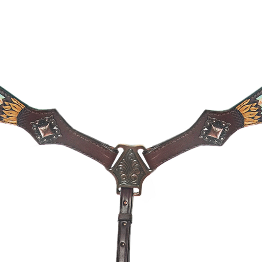 HILASON Breast Collar Floral Hand-Painted Turquoise Premium Skirting Leather