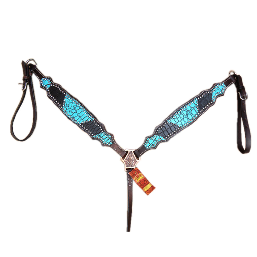 HILASON Western Horse Breast Collar Genuine American Leather Brown/Turquoise