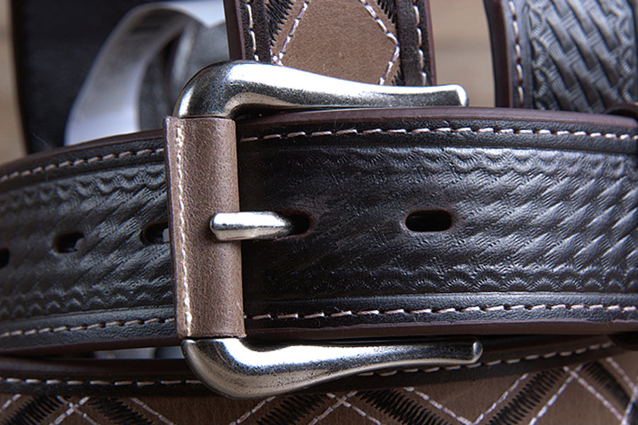 M&F Western 32 In Men's Black & Tan Argyle Pattern Belt Stitching & Silver Buckle