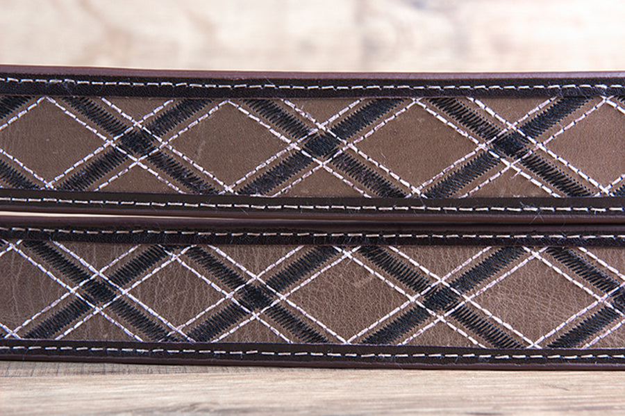 M&F Western 32 In Men's Black & Tan Argyle Pattern Belt Stitching & Silver Buckle
