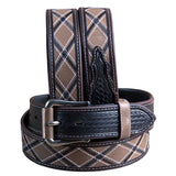 M&F Western Men's Black & Tan Argyle Pattern Belt Stitching & Silver Buckle
