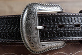 3D BELTS Brown Western Leather Belt with Woven Inlay & Antique Silver Buckle