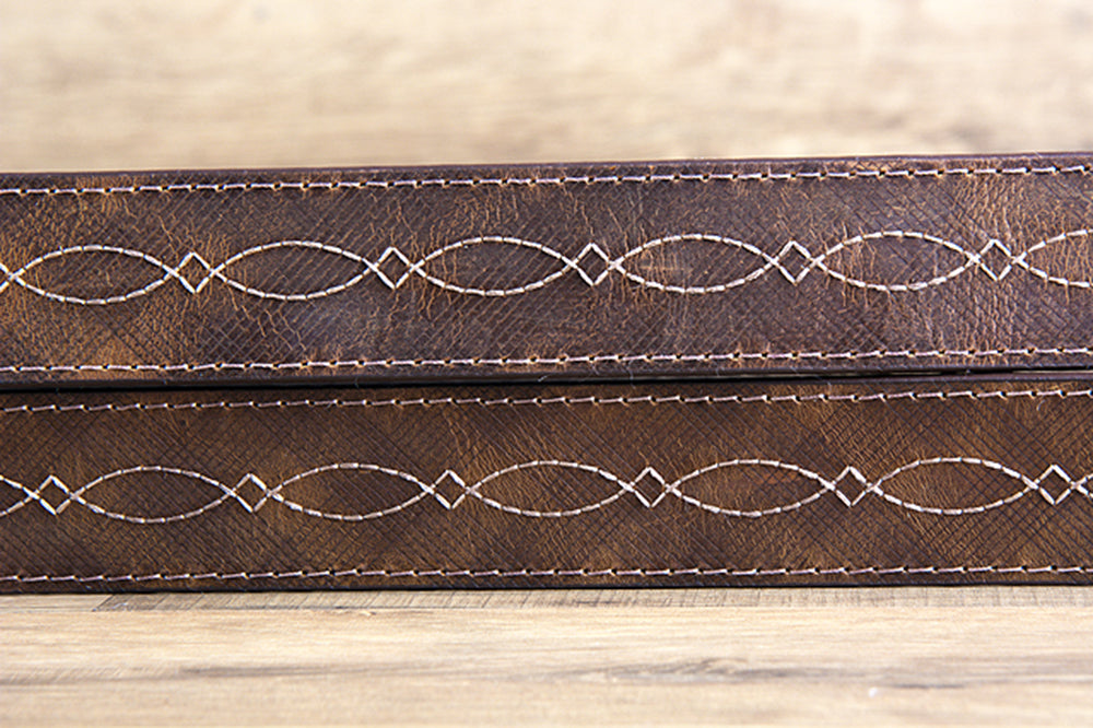 3D BELTS Brown Western Leather Belt with Woven Inlay & Antique Silver Buckle