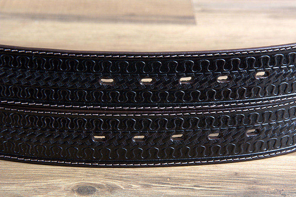 3D BELTS Brown Western Leather Belt with Woven Inlay & Antique Silver Buckle