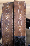 3D BELTS Brown Western Leather Belt with Woven Inlay & Antique Silver Buckle