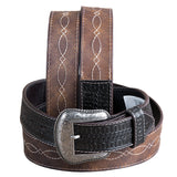 3D BELTS Brown Western Leather Belt with Woven Inlay & Antique Silver Buckle