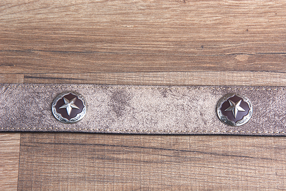 M&F Western Men's Tooled Brown Tan Suede Western Belt Star Conchos Silver Buckle