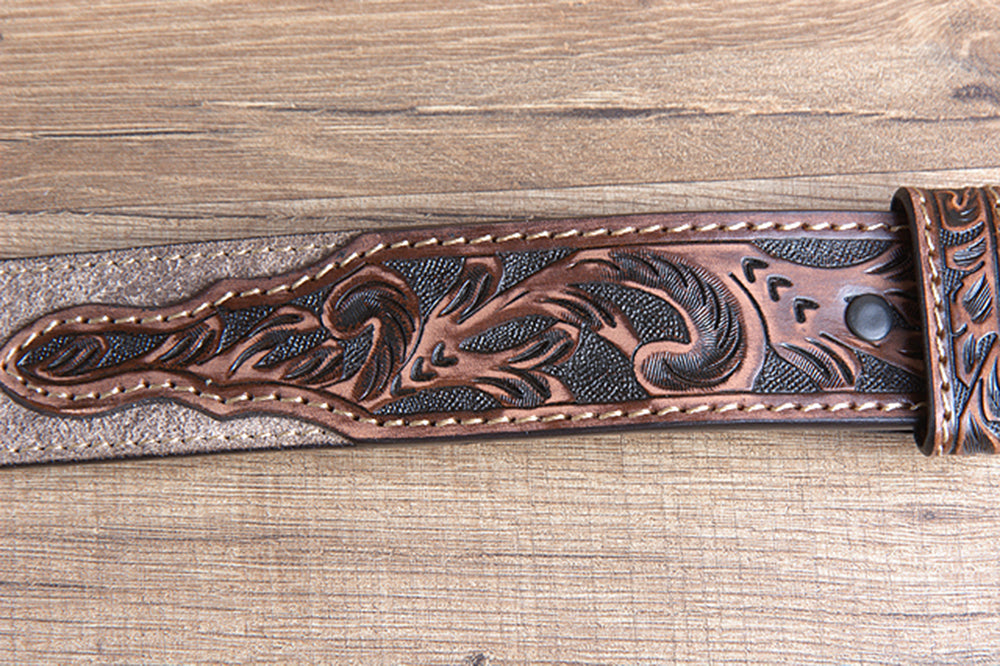 M&F Western Men's Tooled Brown Tan Suede Western Belt Star Conchos Silver Buckle