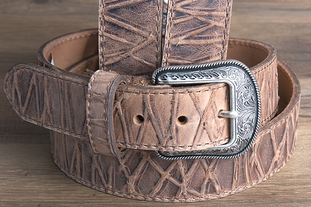 3D Western Men's Genuine Leather Embossed Tan/Brown Belt Western Style