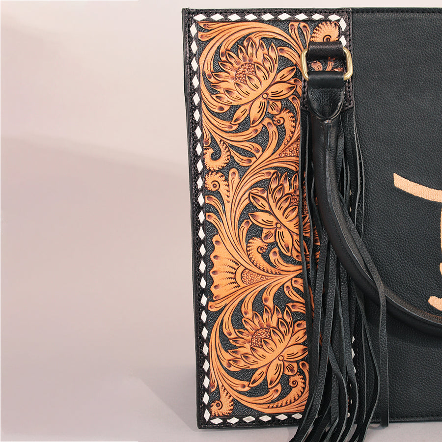 Laurel Sunset Rodeo Handtooled and Grain Leather Tote Bag | Houston Livestock Show & Rodeo
