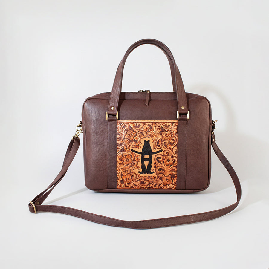 Legacy Rodeo Genuine Leather Hand Tooled Laptop Bag Briefcase | Houston Livestock Show and Rodeo
