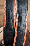 1-1/2" Black Croc Leather Western Cowboy Dress Belt Engraved Silver Buckle