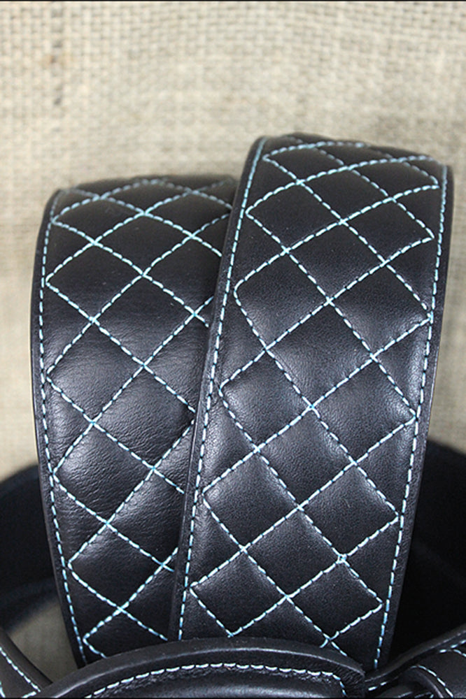 Noble Equestrian Classic Quilted Belt 2" Wide Full Grain Leather Contrast Stitching & Brass Hardware