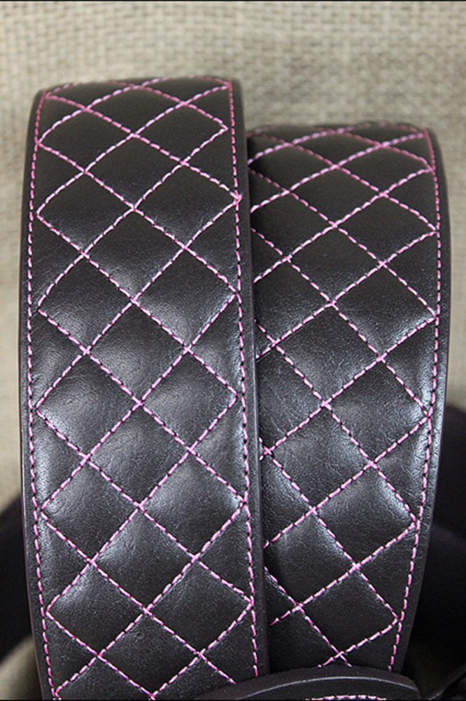 Noble Equestrian Classic Quilted Belt 2" Wide Full Grain Leather Contrast Stitching & Brass Hardware